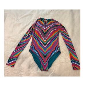 Trina Turk Louvre Long Sleeve Paddle Suit in Multi Stripe Chevron Print